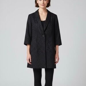 Eileen Fisher Black Pucker Textured Open Front Jacket S/P Luxury Minimalist Goth